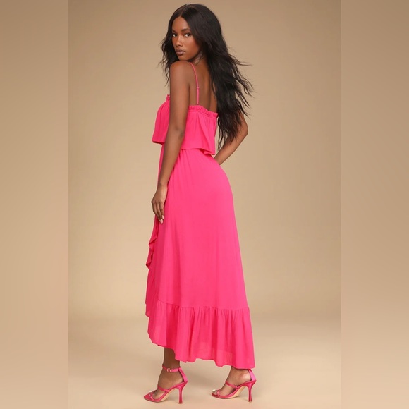 Lulus Sincerely Yours Magenta Ruffled Midi Dress - Picture 2 of 9